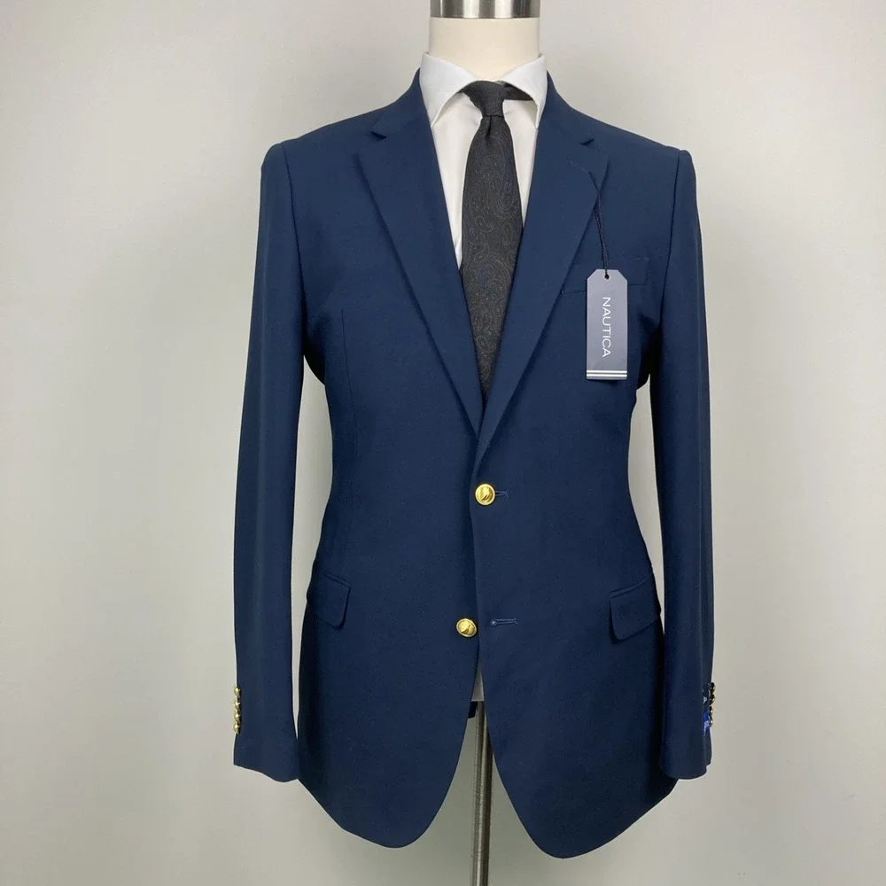 Nautica Mens Modern fit Sport Coat Blazer 42R Navy Blue Solid Stretch